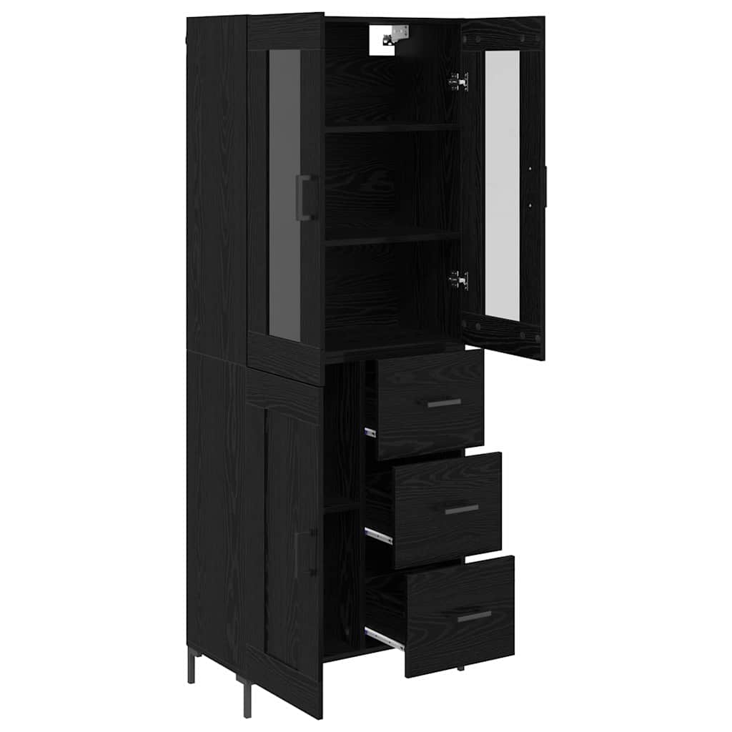 Highboard 69.5x34x180 cm Engineered Wood 1 Wood Door 3 Drawers Black oak