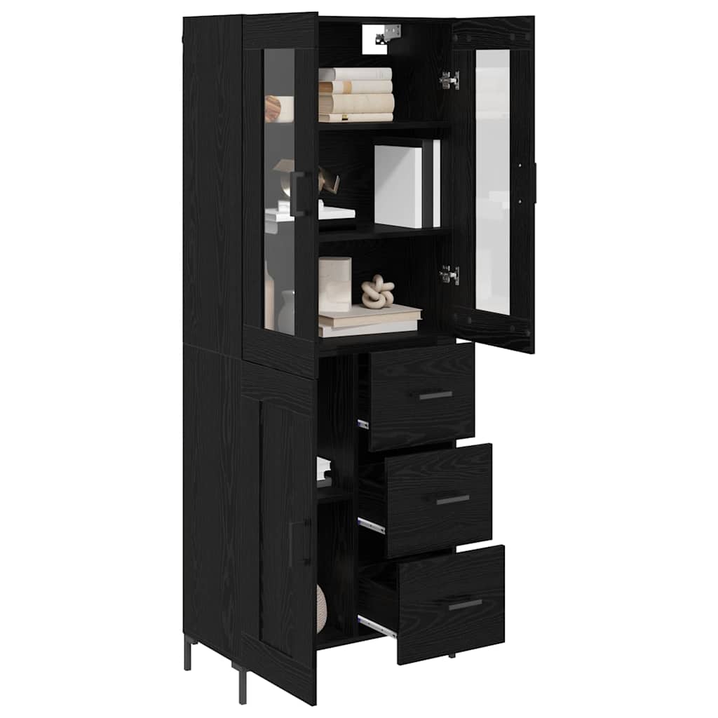 Highboard 69.5x34x180 cm Engineered Wood 1 Wood Door 3 Drawers Black oak