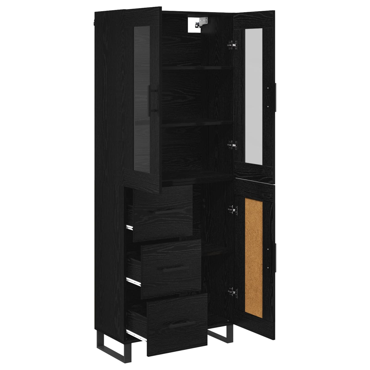 Highboard 69.5x34x180 cm Engineered Wood 1 Wood Door 3 Drawers Black oak