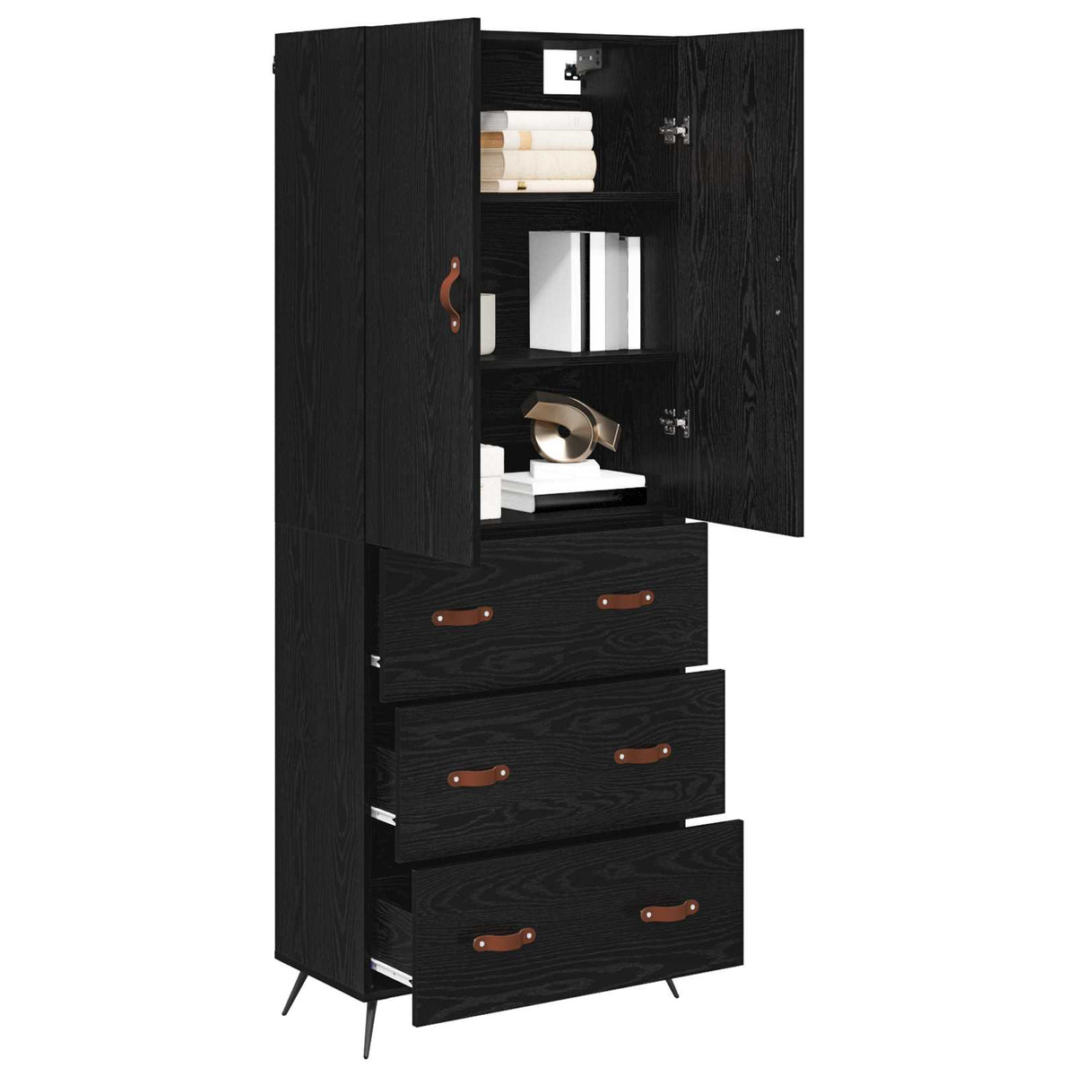 Highboard 69.5x34x180 cm Engineered Wood 3 Drawers Black oak