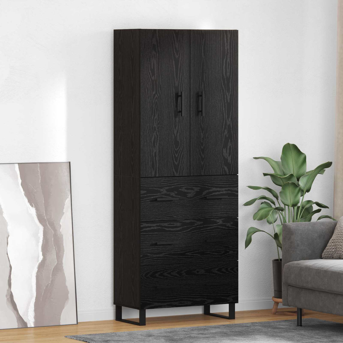 Highboard 69.5x34x180 cm Engineered Wood 3 Drawers Black oak