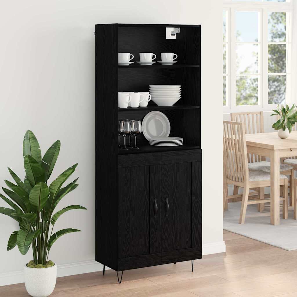 Highboard 69.5x34x180 cm Engineered Wood 2 Wood Doors Black oak