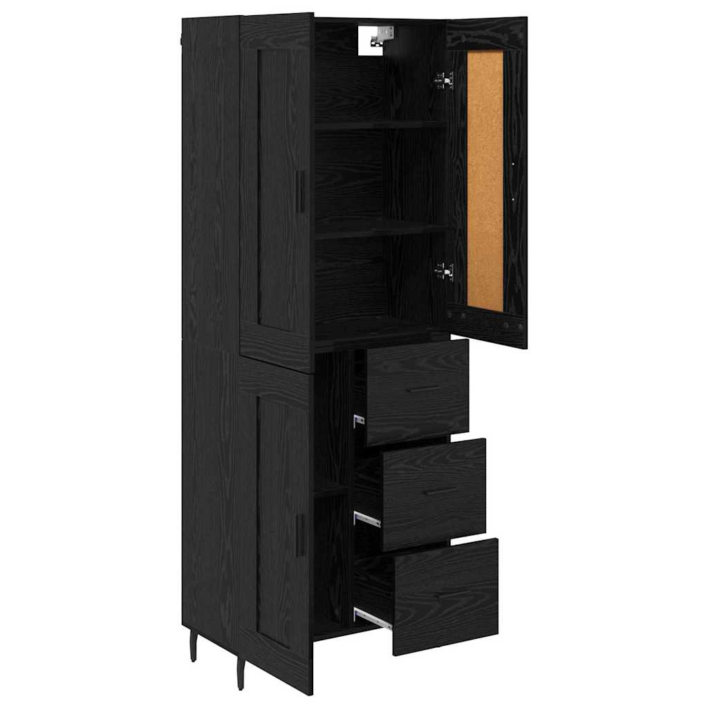 Highboard 69.5x34x180 cm Engineered Wood 1 Wood Door 3 Drawers Black oak