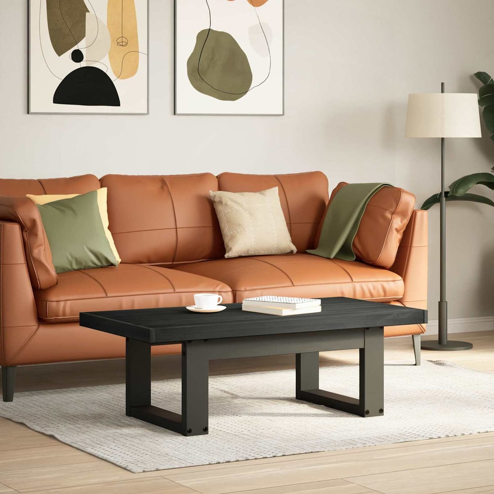 Coffee Table NOAIN 119 x 60 x 40 cm Solid Pine Wood Black U shape