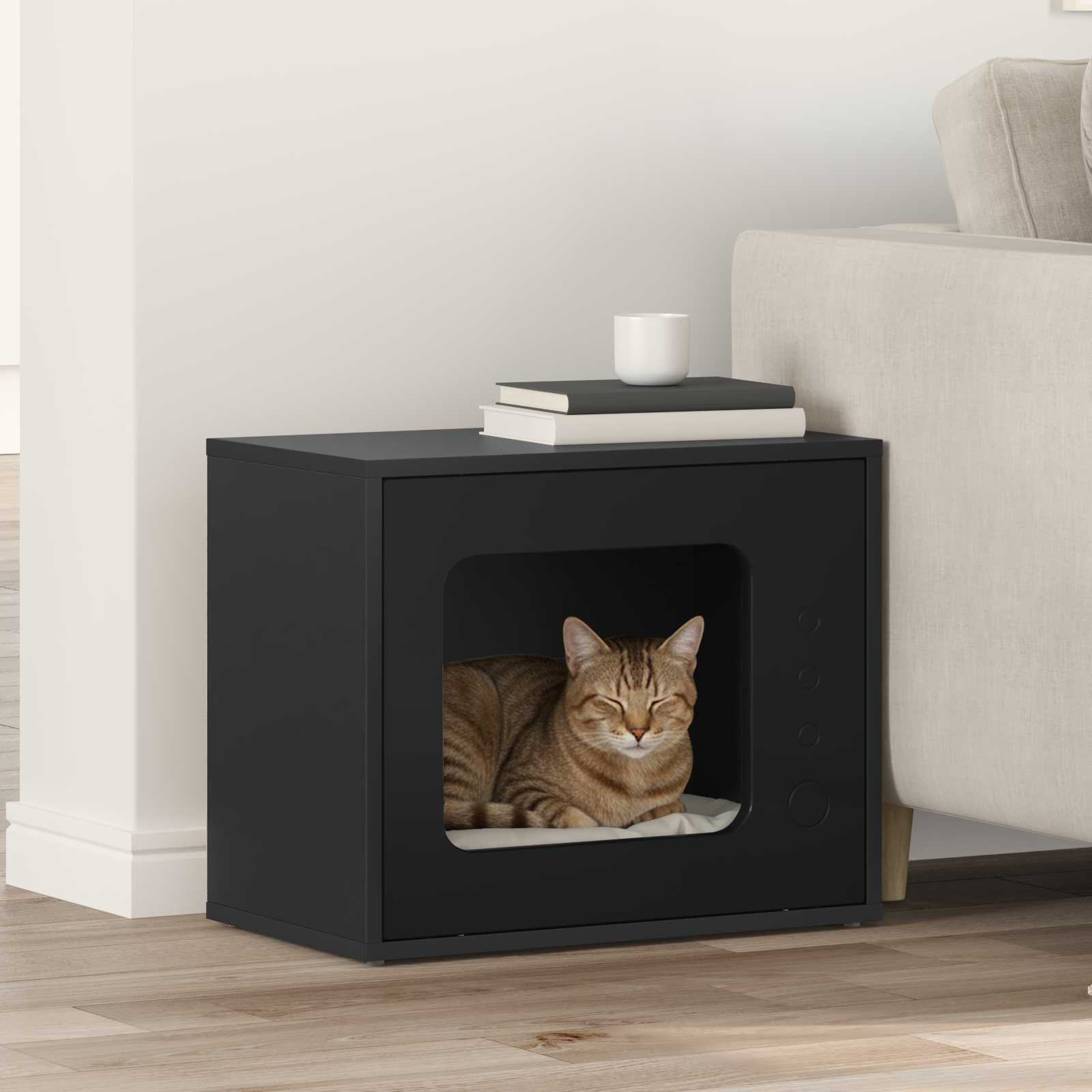vidaXL Cat House Black 51 x 30 x 42.5 cm Engineered Wood 1