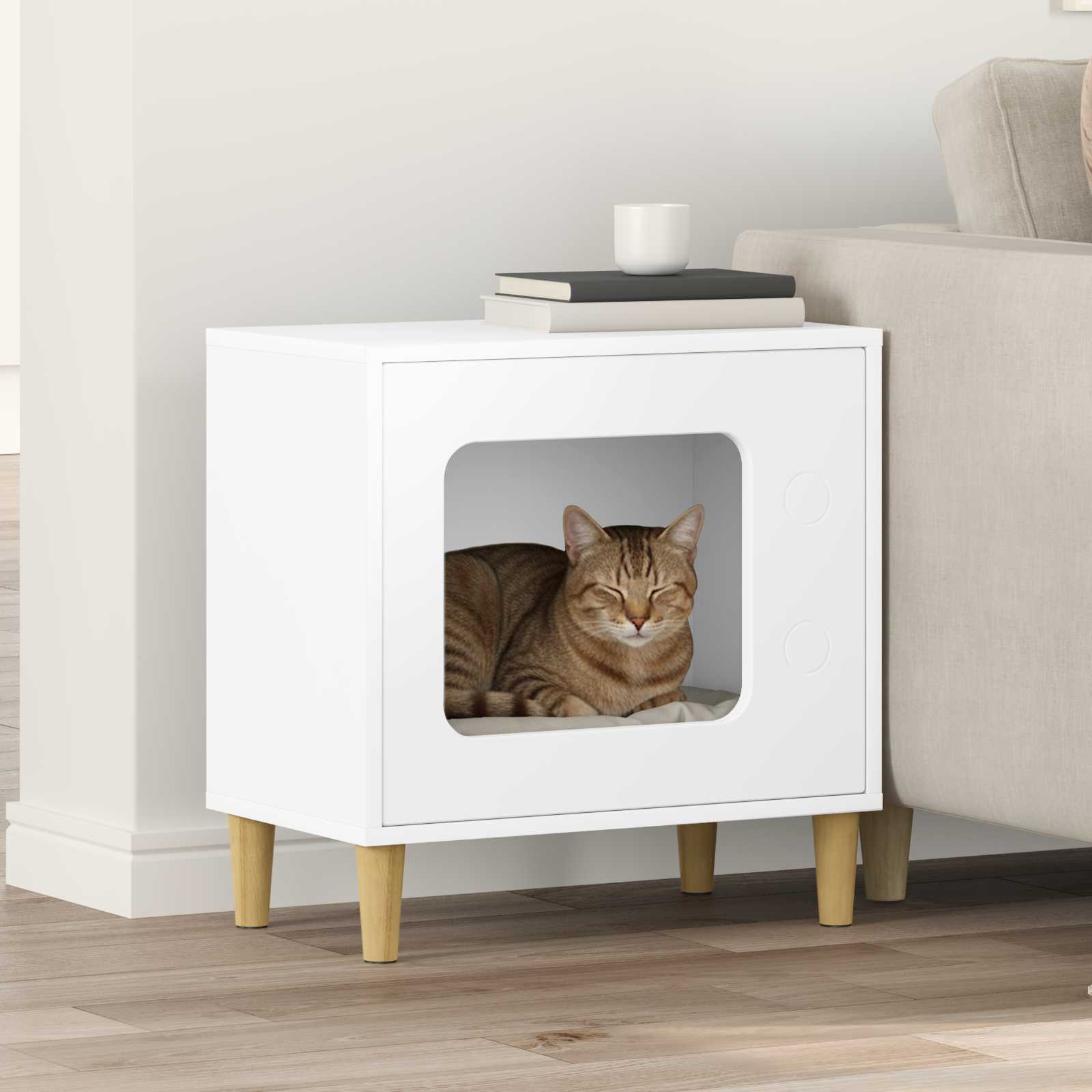 vidaXL Cat House White 51 x 30 x 52 cm Engineered Wood 1
