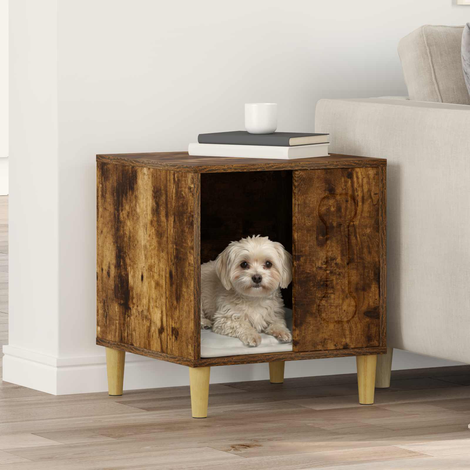 vidaXL Dog House Smoked Oak 44 x 42 x 49 cm Engineered Wood 1