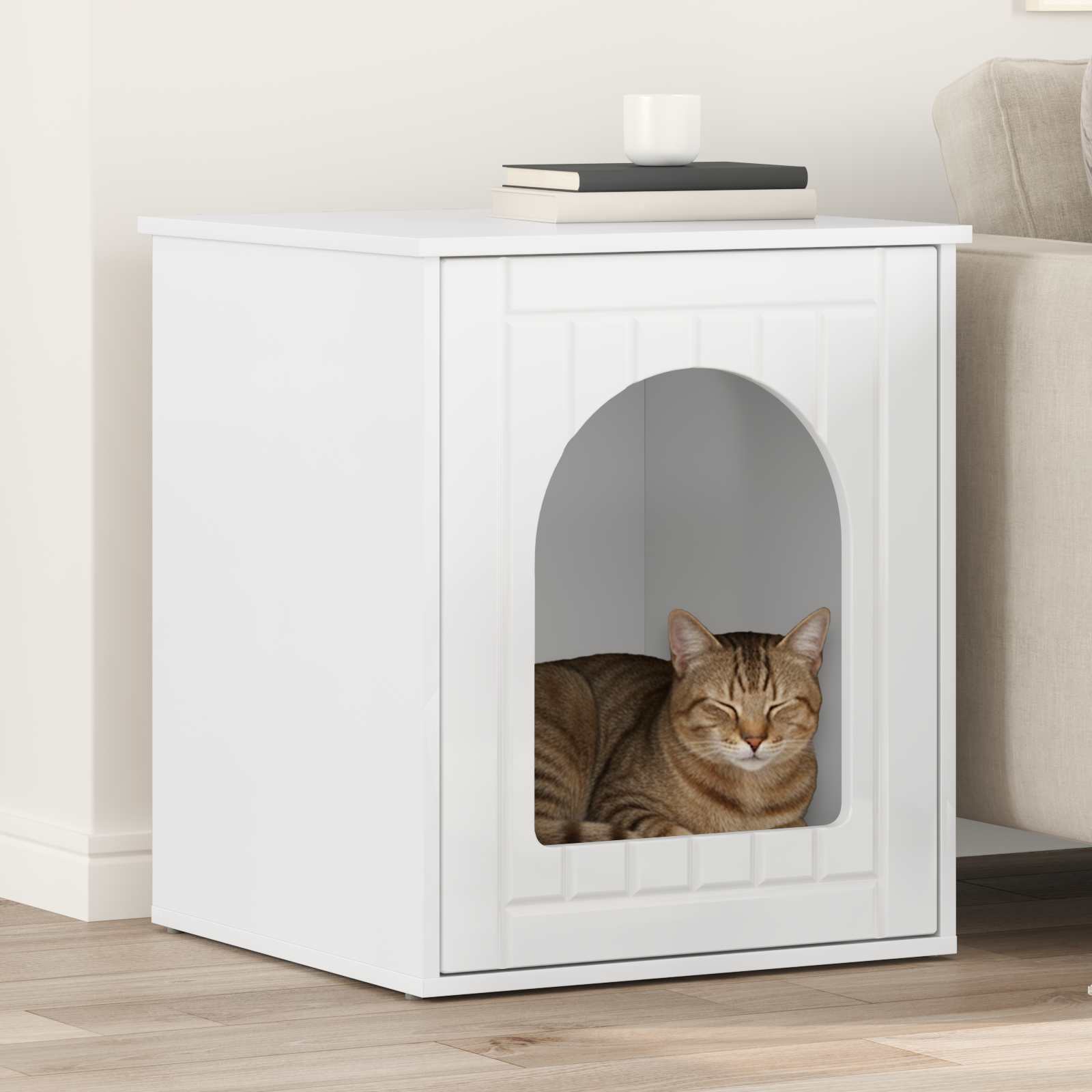 vidaXL Cat House Gloss White 53 x 52 x 62 cm Engineered Wood 1
