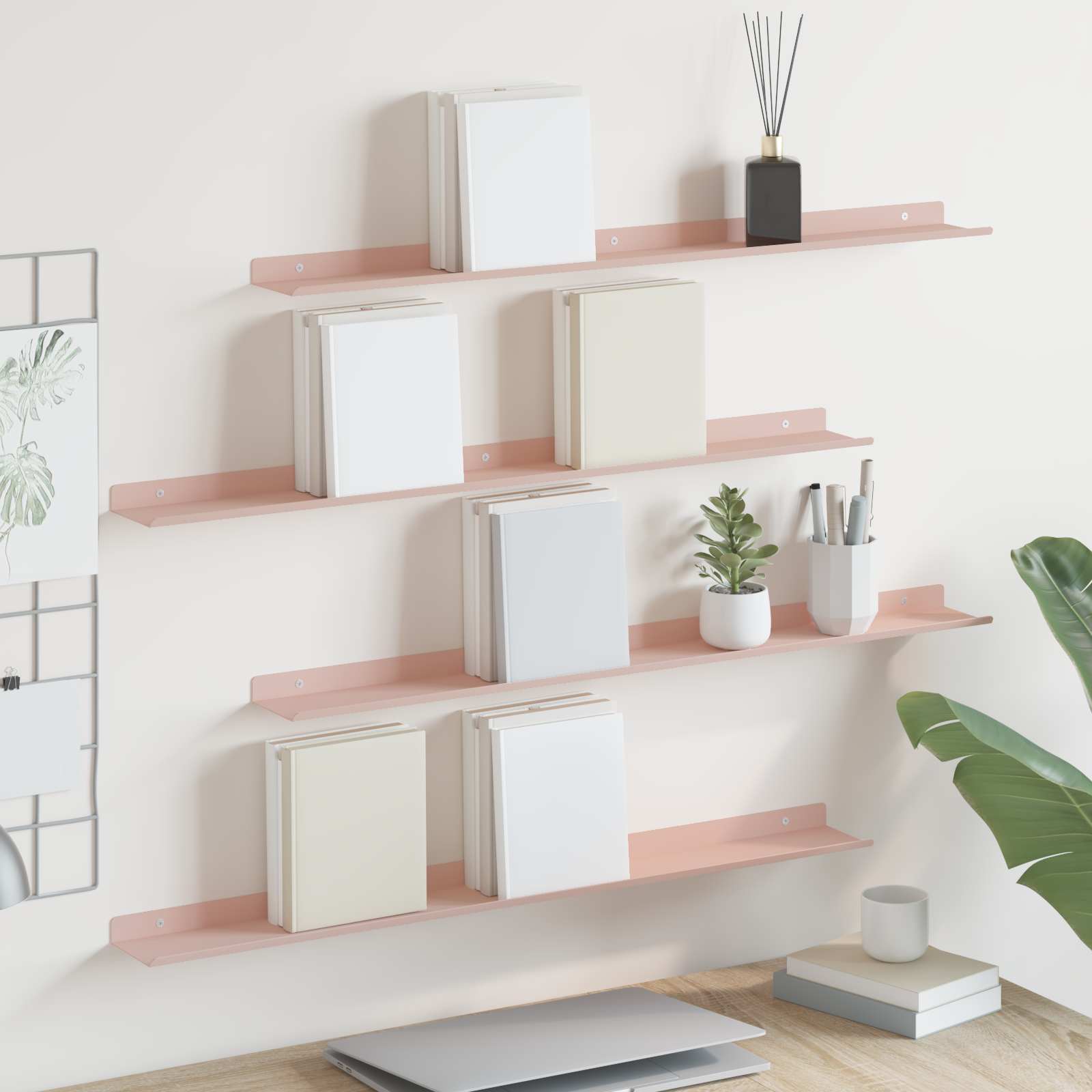 vidaXL Floating Shelf 4 pcs Pink 80 x 9 x 2.5 cm Steel 1