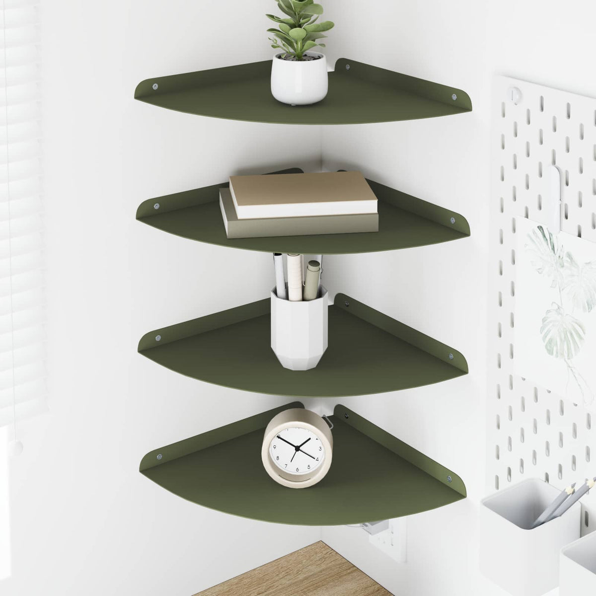 Corner Floating Shelf 30 x 30 x 2 cm 4 30 cm Olive green