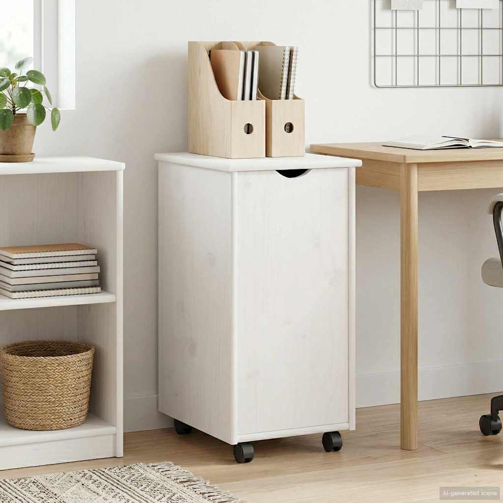 vidaXL Rolling Cabinet White 34 x 39 x 65.5 cm Solid Pine Wood 1