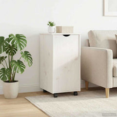 vidaXL Rolling Cabinet White 34 x 39 x 65.5 cm Solid Pine Wood 3