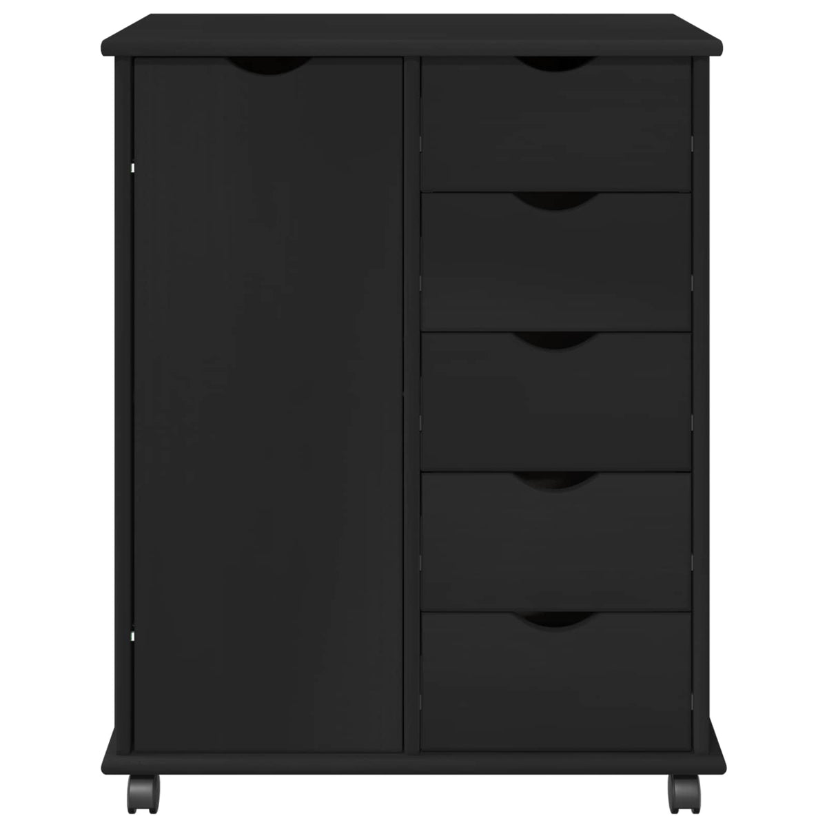 Rolling Cabinet Solid Pine Wood Black, image 5