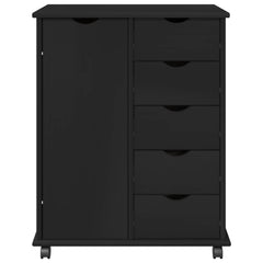 Rolling Cabinet Solid Pine Wood Black, image 5