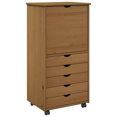 Rolling Cabinet 53 x 39 x 103 cm Solid Pine Wood Honey brown