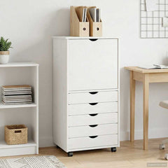 Rolling Cabinet 53 x 39 x 103 cm Solid Pine Wood White