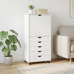 Rolling Cabinet 53 x 39 x 103 cm Solid Pine Wood White