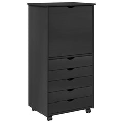 Rolling Cabinet 53 x 39 x 103 cm Solid Pine Wood Grey