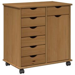 vidaXL Rolling Cabinet 63.5 x 39 x 65.5 cm Solid Pine Wood Honey Brown 2