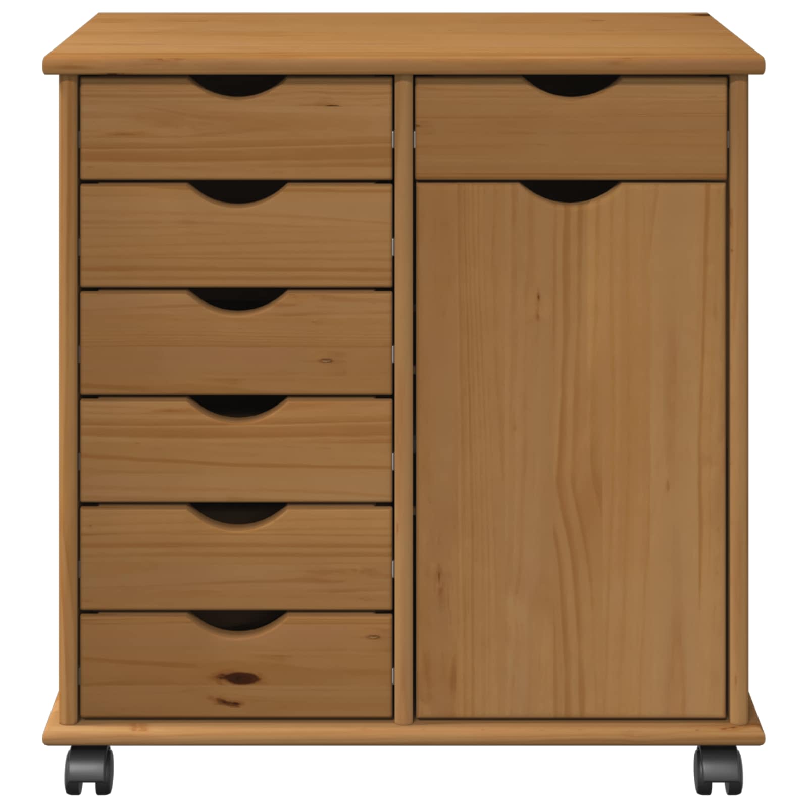 vidaXL Rolling Cabinet 63.5 x 39 x 65.5 cm Solid Pine Wood Honey Brown 5