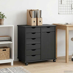 vidaXL Rolling Cabinet 63.5 x 39 x 65.5 cm Solid Pine Wood Grey 3