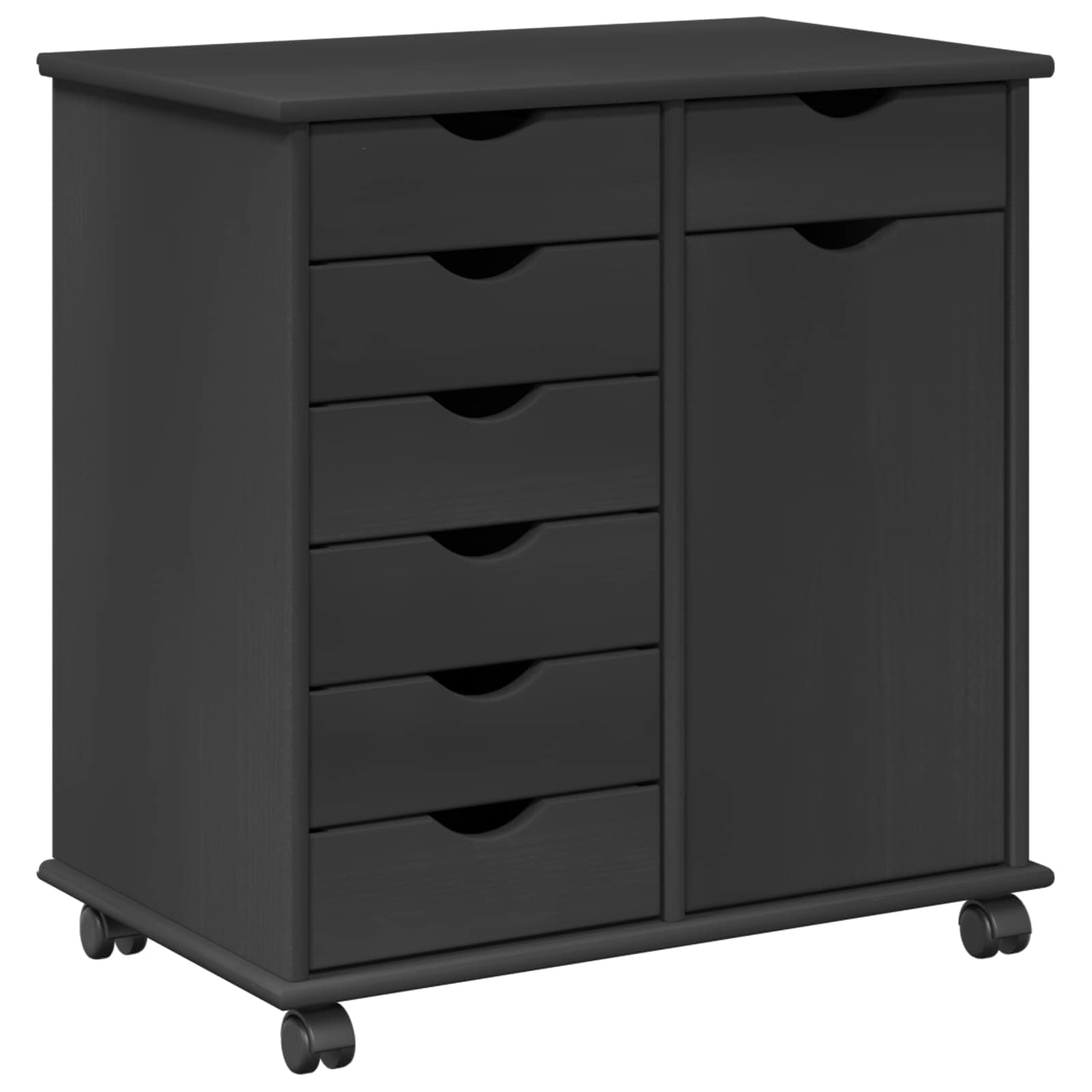 vidaXL Rolling Cabinet 63.5 x 39 x 65.5 cm Solid Pine Wood Grey 2