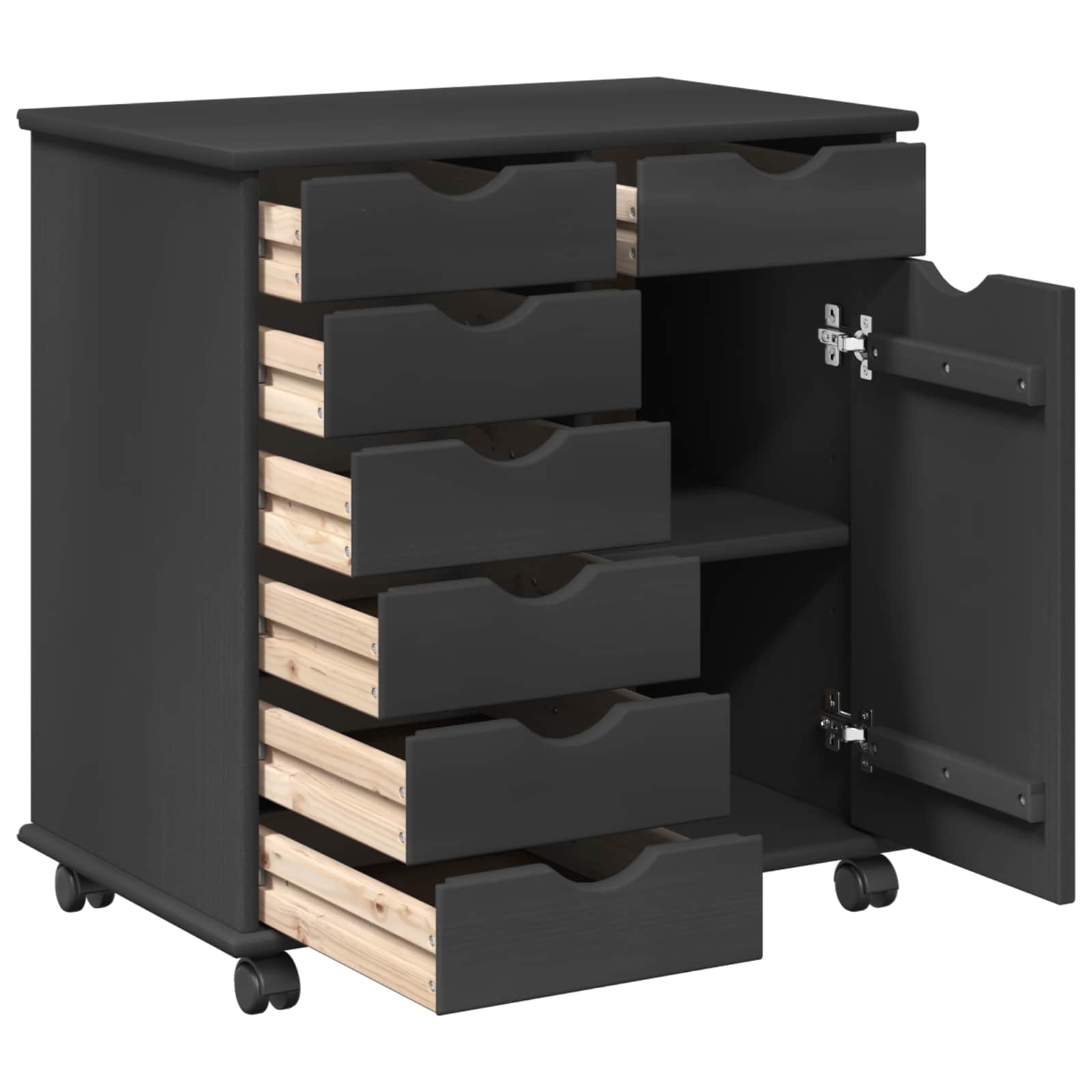 vidaXL Rolling Cabinet 63.5 x 39 x 65.5 cm Solid Pine Wood Grey 4