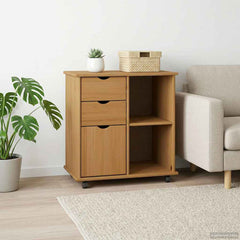 vidaXL Rolling Cabinet 63.5 x 39 x 65.5 cm Solid Pine Wood Honey Brown 3