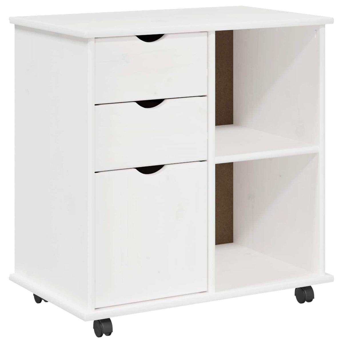 Rolling Cabinet 63.5 x 39 x 65.5 cm Solid Pine Wood White