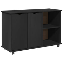 Rolling Cabinet Black Solid Pine Wood, image 2