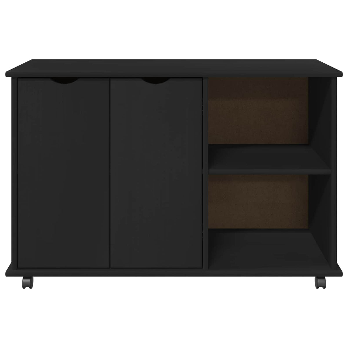 Rolling Cabinet Black Solid Pine Wood, image 5