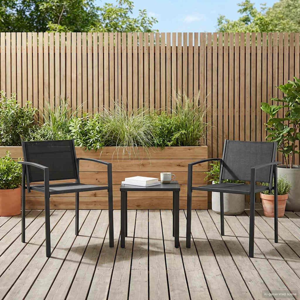 vidaXL Garden Chairs 2 pcs Black and Anthracite Textilene Fabric 1