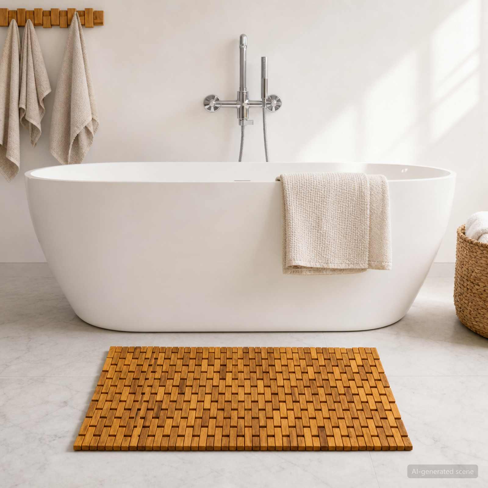 vidaXL Bath Mats Natural 65 x 100 cm Solid Acacia Wood 1