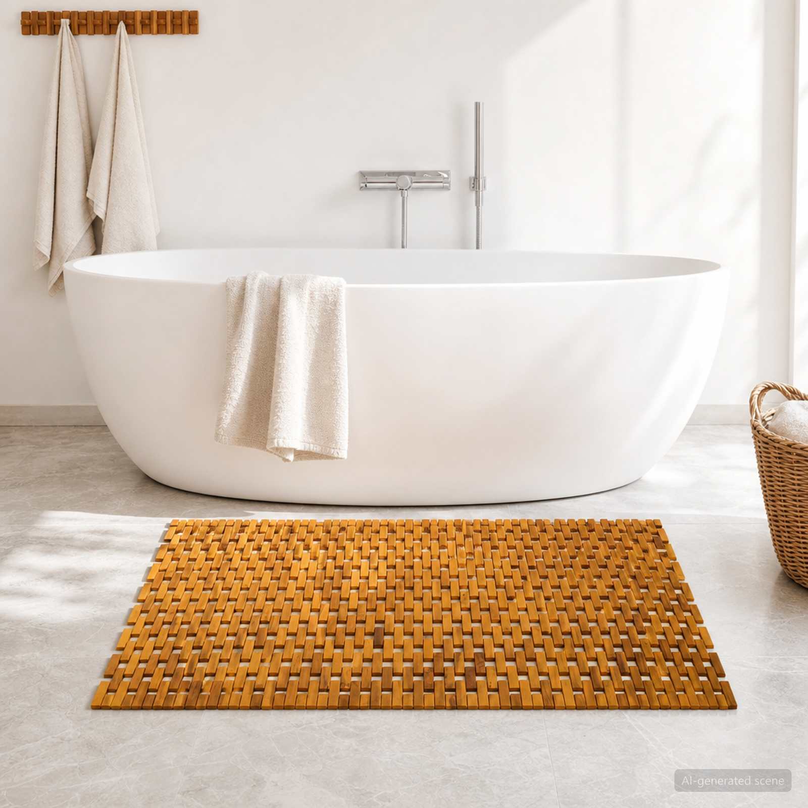 vidaXL Bath Mats Natural 95 x 140 cm Solid Acacia Wood 1