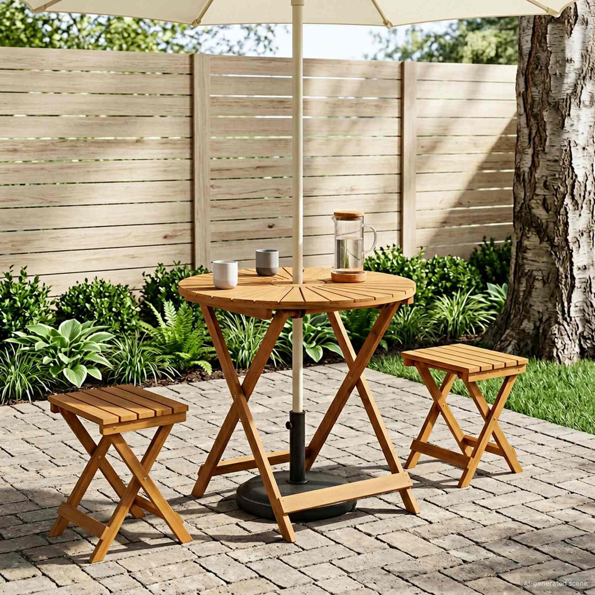 Folding Garden Table Natural Ø60 75 cm Solid Acacia Wood 70 cm
