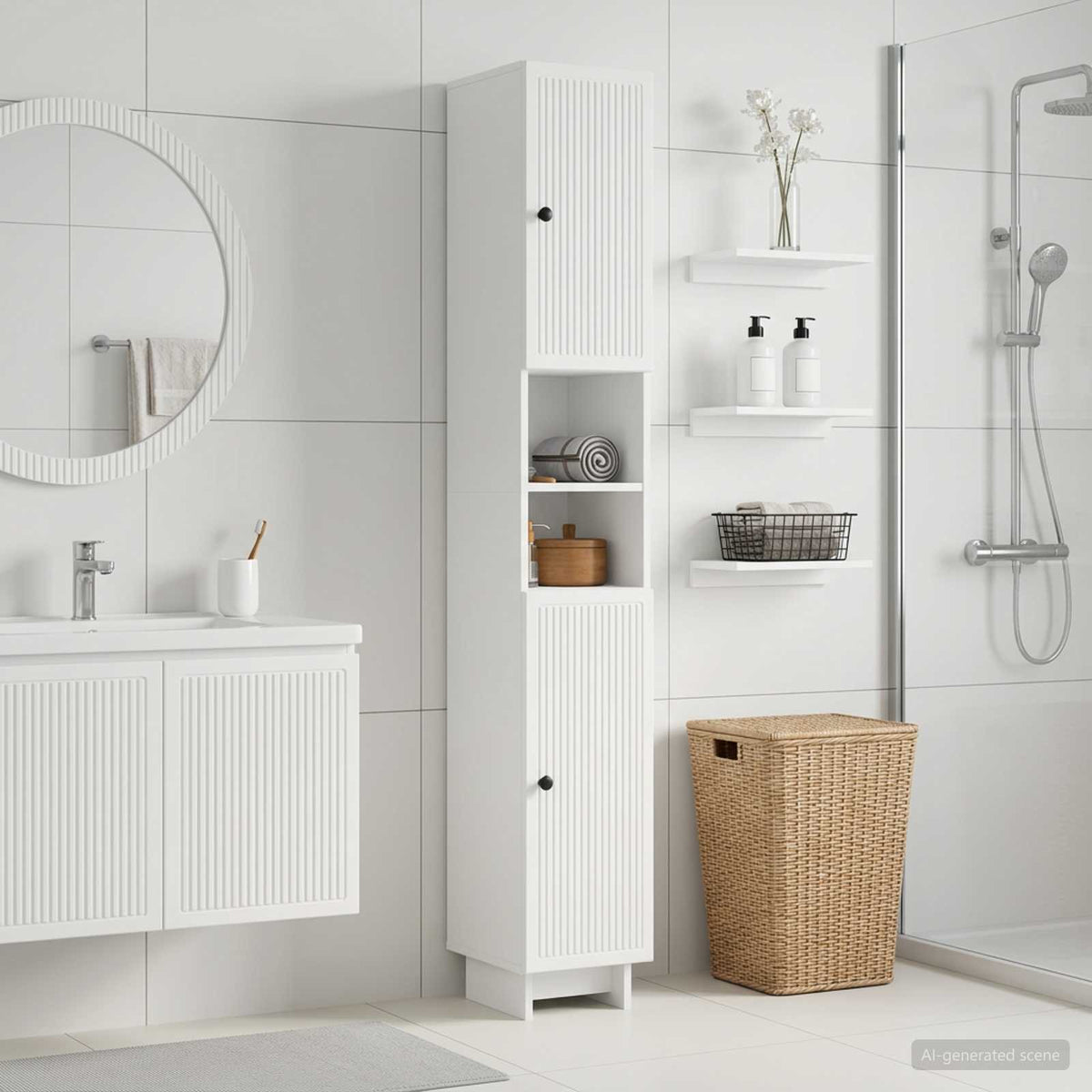 Bathroom Cabinet with Open Shelf EDE White