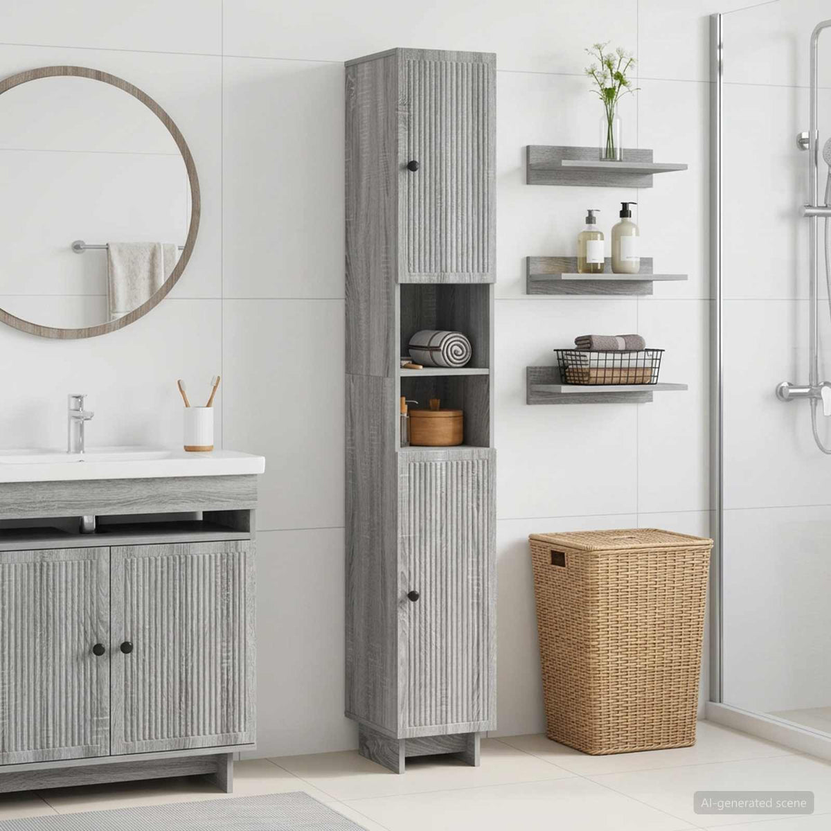Bathroom Cabinet with Open Shelf EDE Grey sonoma