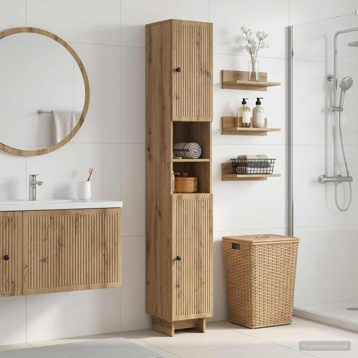 Bathroom Cabinet with Open Shelf EDE Artisan oak