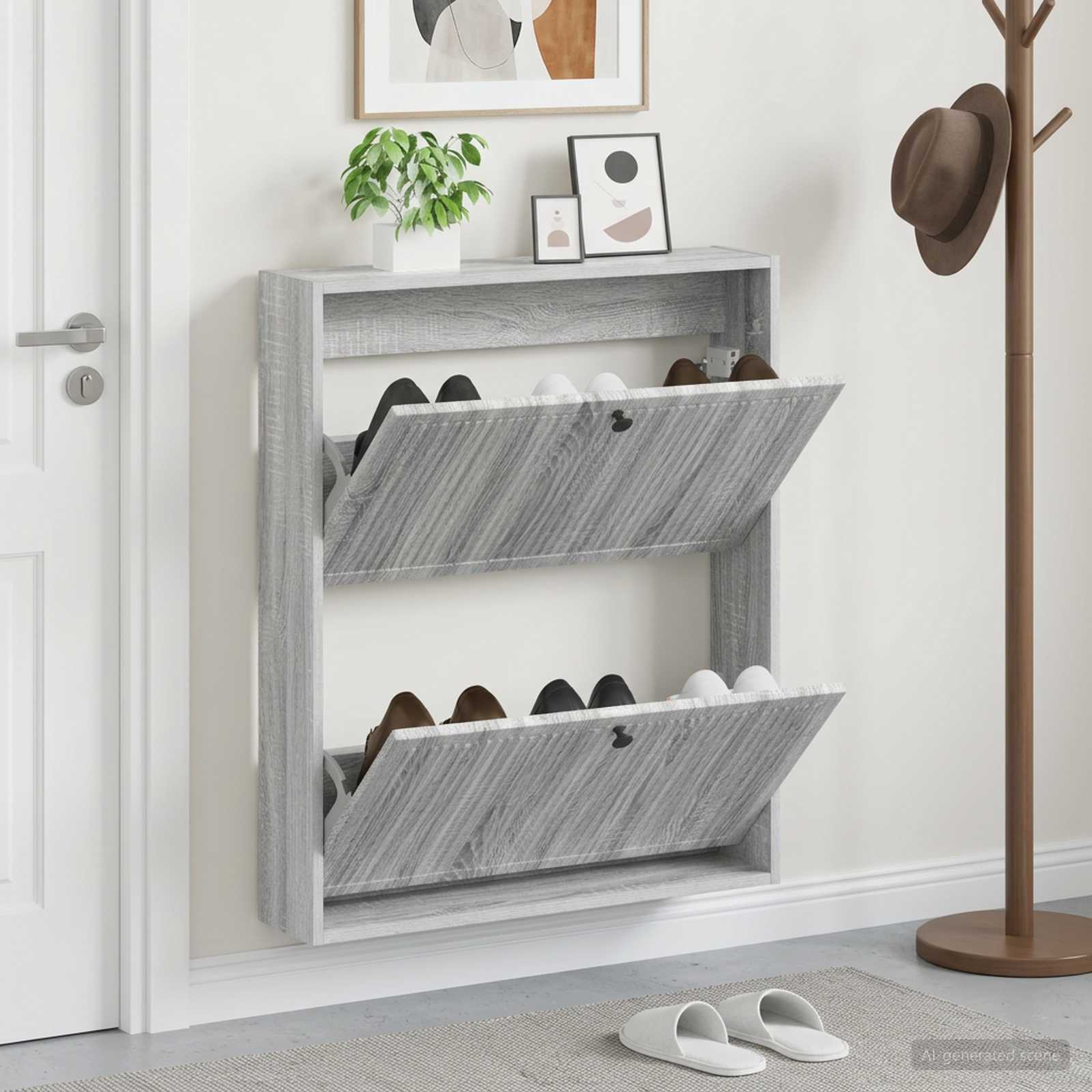 vidaXL Wall-Mounted Shoe Cabinet EDE 71 x 17 x 86 cm Engineered Wood 1