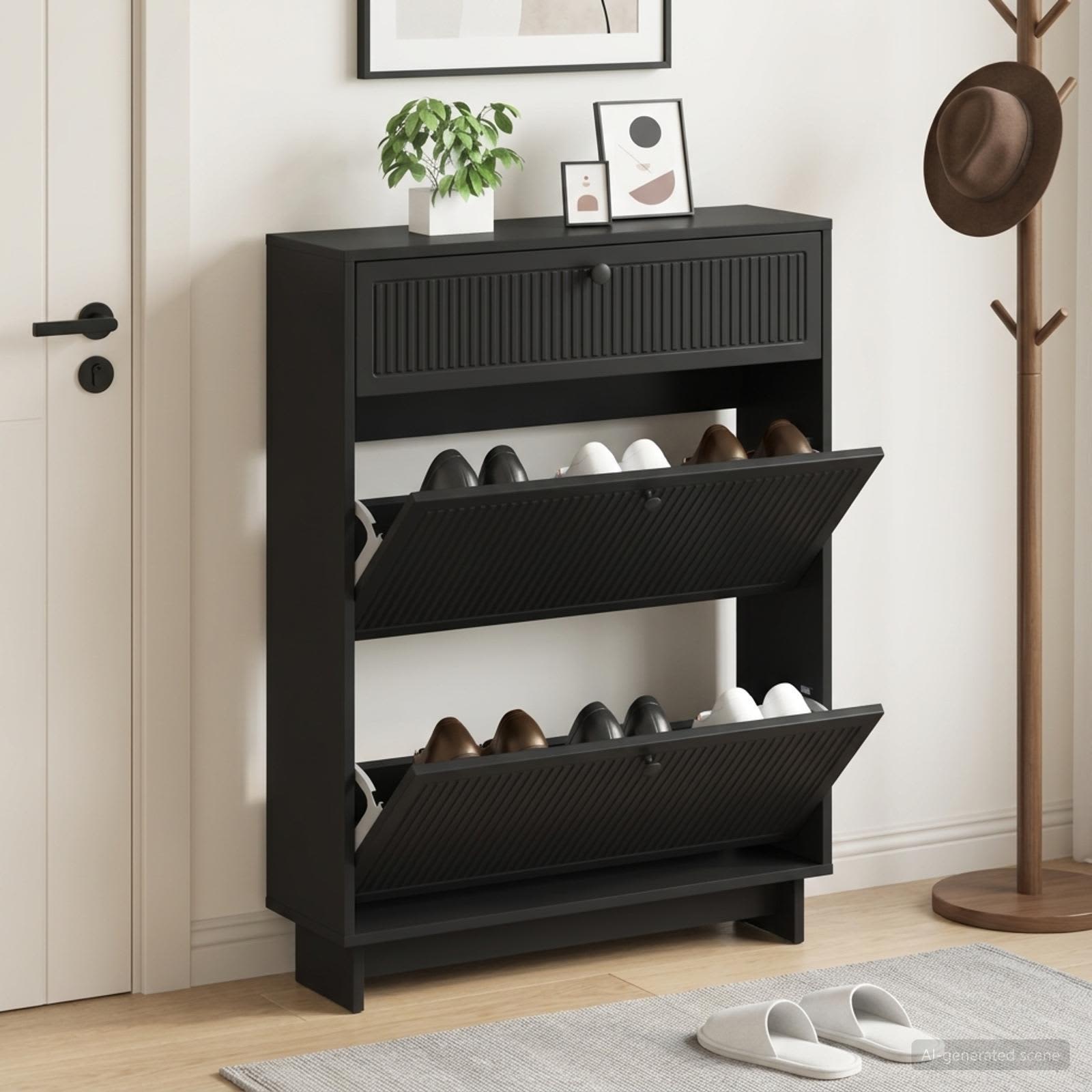 vidaXL Shoe Cabinet EDE 78 x 24 x 103 cm Engineered Wood Black 1