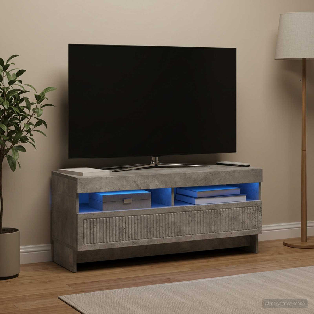 LED TV Cabinet EDE 100 x 35 x 43 cm Engineered Wood Concrete grey
