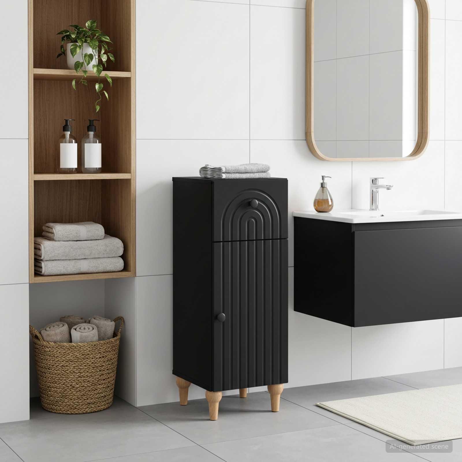 vidaXL Bathroom Storage Cainet ALKMAAR Black 30 x 31 x 80 cm 1