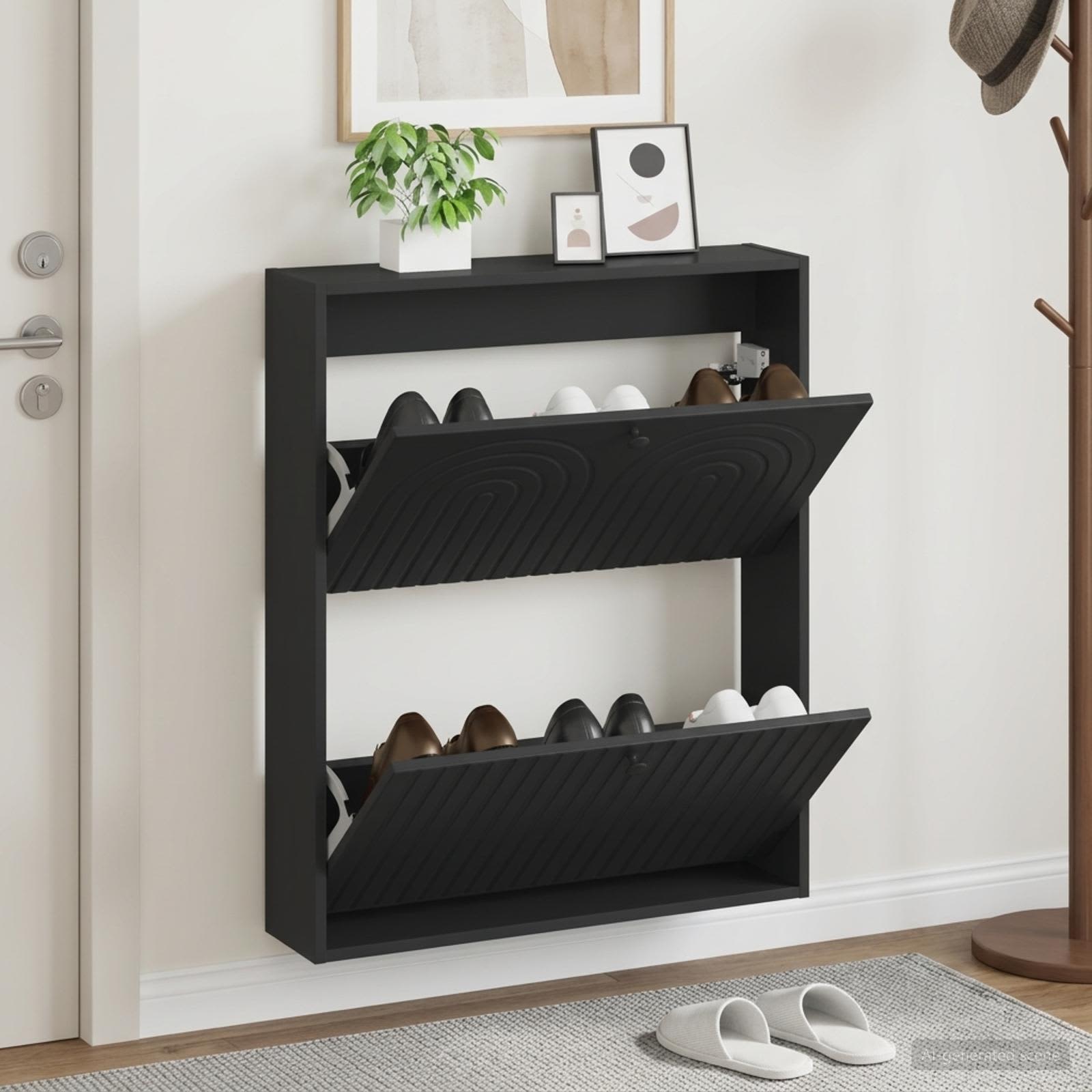 vidaXL Wall-Mounted Shoe Cabinet ALKMAAR 71 x 17 x 86 cm Black 1