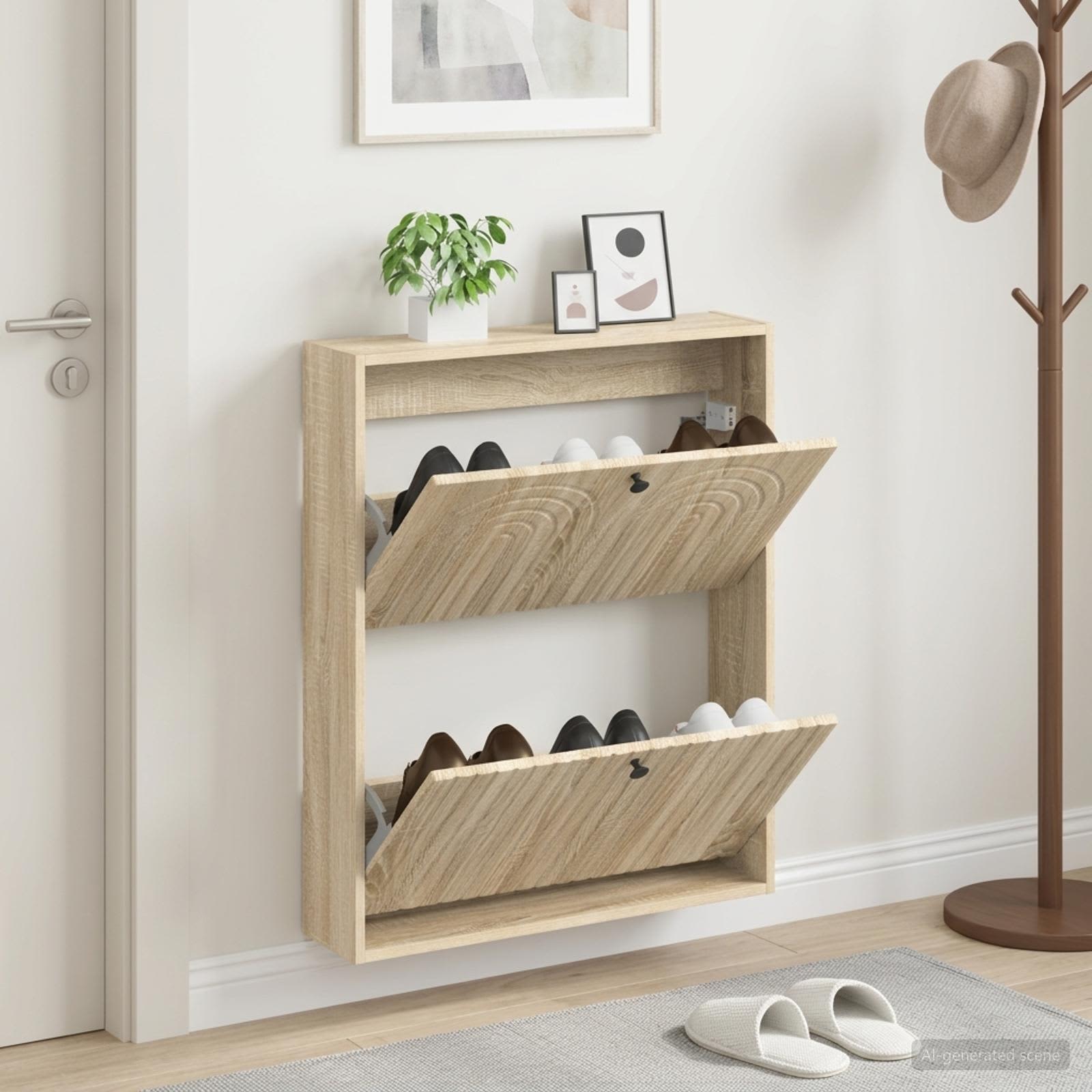 vidaXL Wall-Mounted Shoe Cabinet ALKMAAR 71 x 17 x 86 cm Sonoma Oak 1