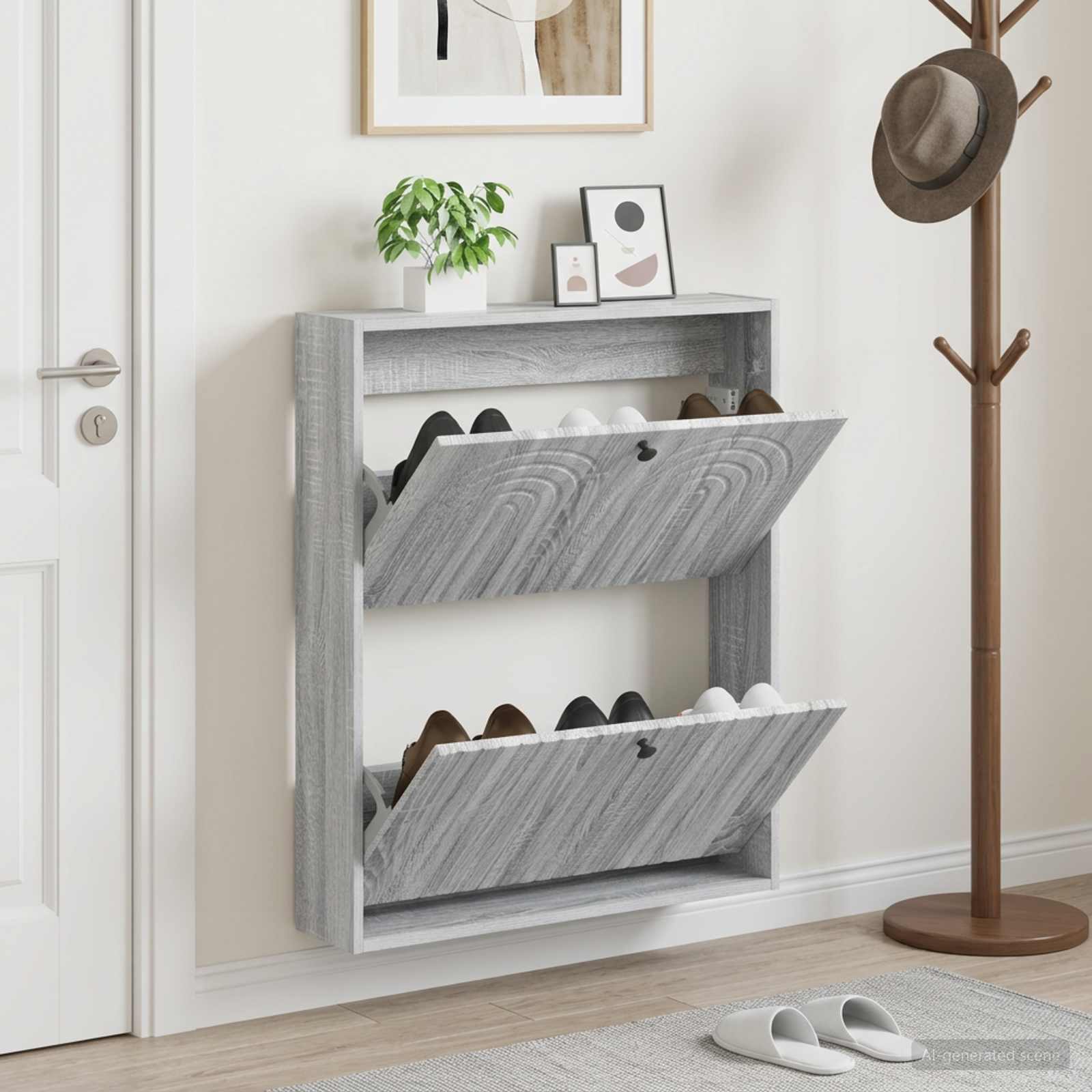vidaXL Wall-Mounted Shoe Cabinet ALKMAAR 71 x 17 x 86 cm Grey Sonoma 1