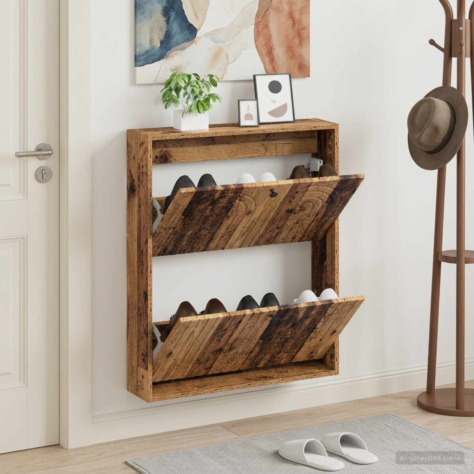 vidaXL Wall-Mounted Shoe Cabinet ALKMAAR 71 x 17 x 86 cm Old Wood 1