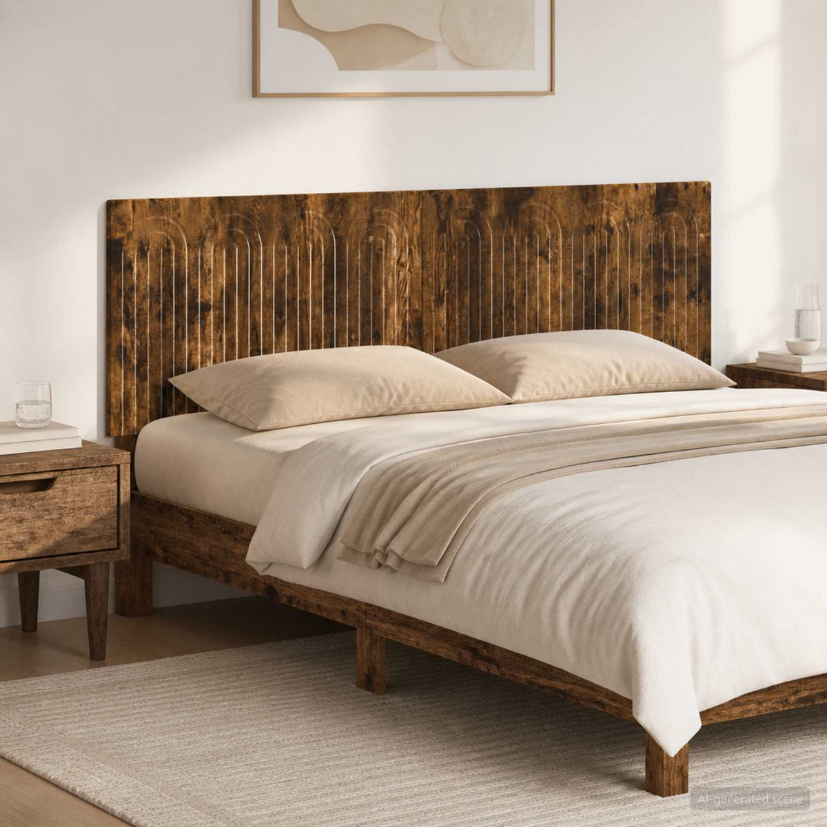 Wall-Mounted Headboard ALKMAAR Engineered Wood Width 160 cm Smoked oak