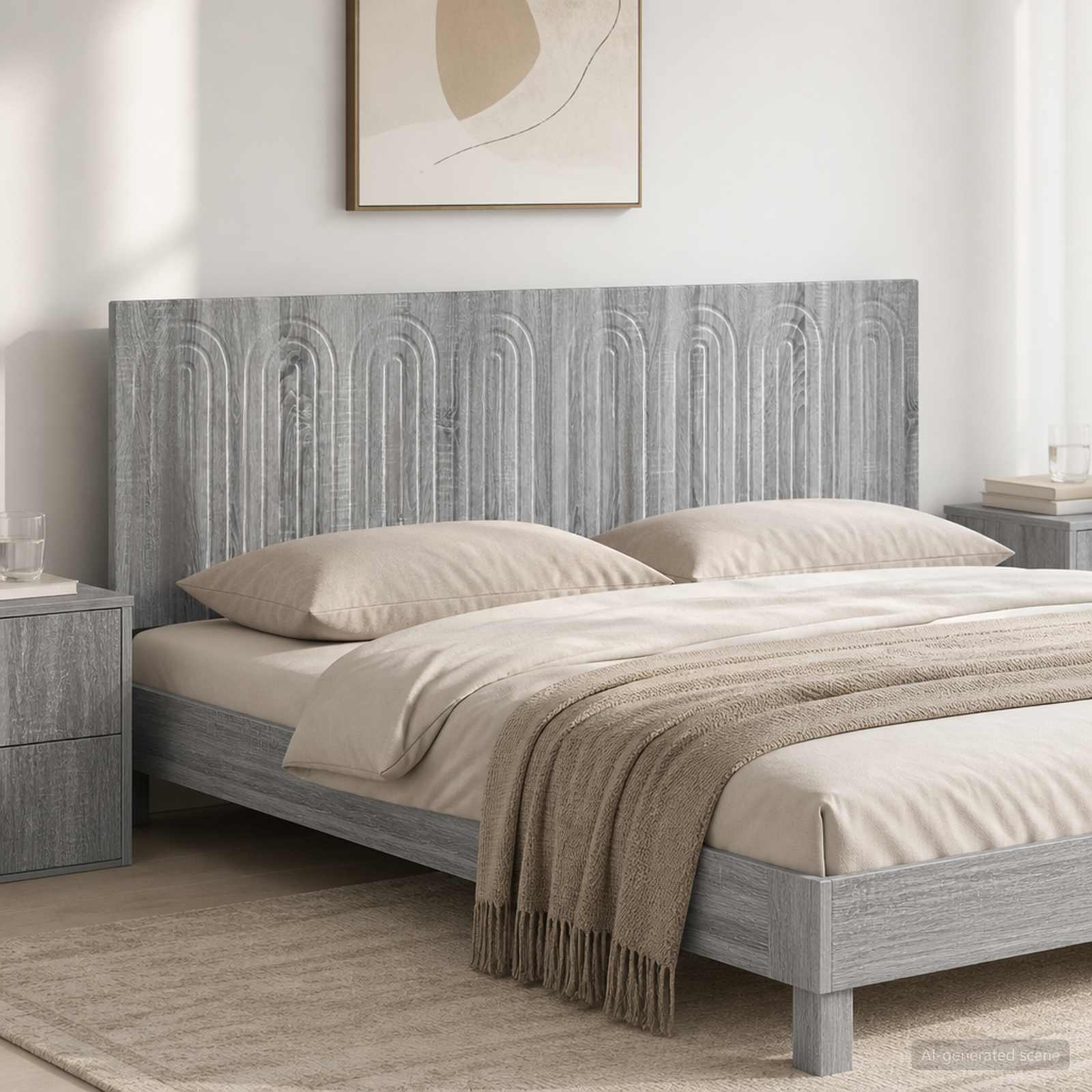 Wall-Mounted Headboard ALKMAAR Engineered Wood Width 160 cm Grey sonoma