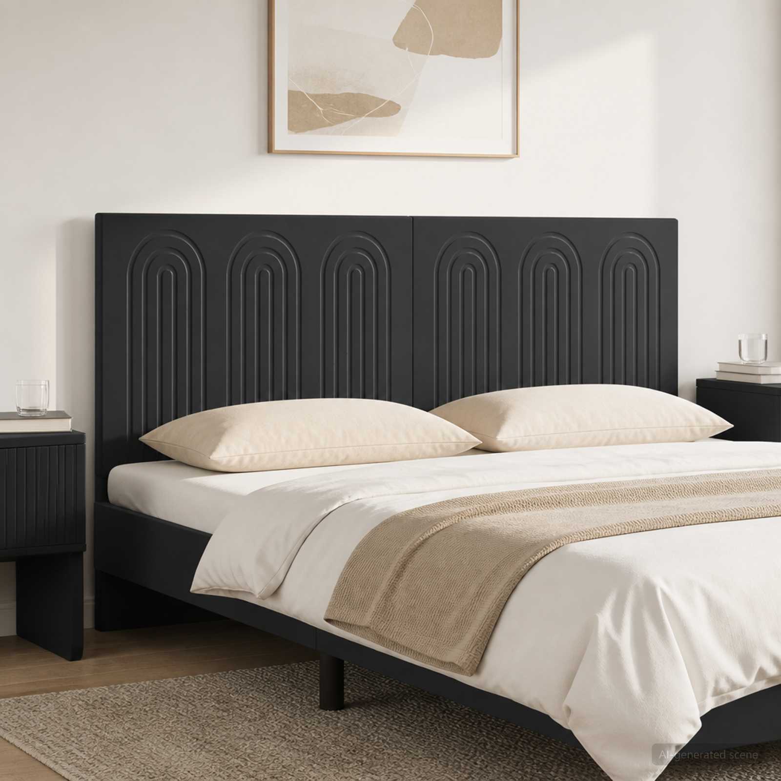 vidaXL Wall-Mounted Headboard ALKMAAR Black Engineered Wood 1