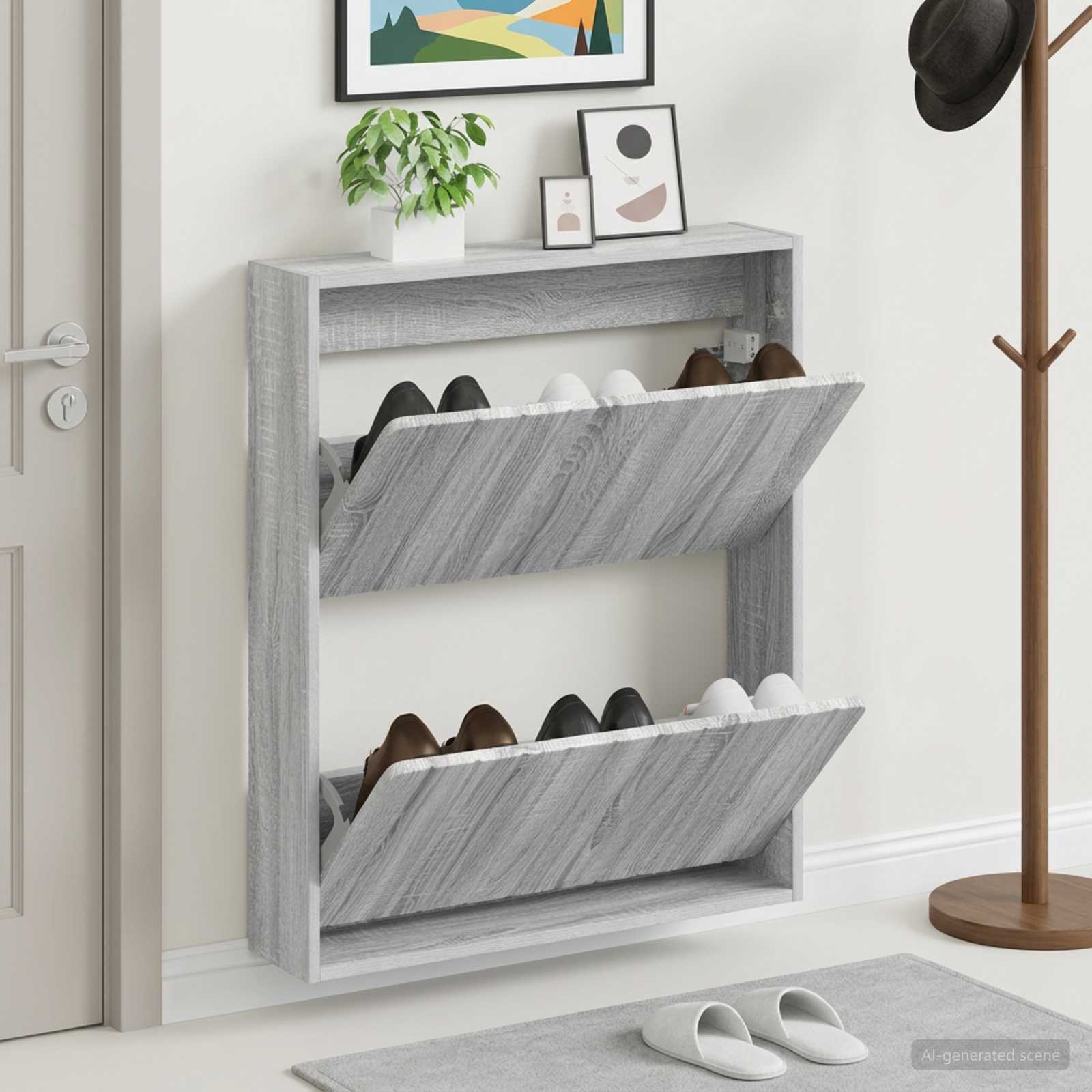 vidaXL Wall-Mounted Shoe Cabinet ZWOLLE 71 x 17 x 86 cm Grey Sonoma 1